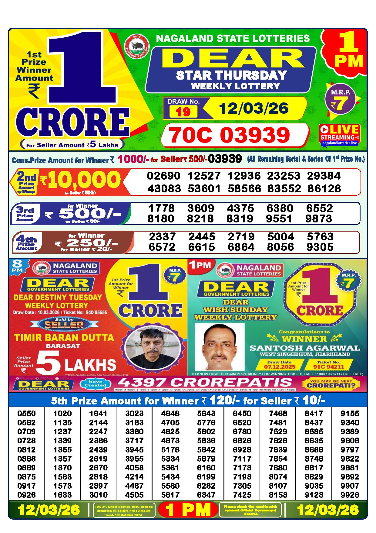 Dear Lottery Result Today 1 PM 6 PM 8 PM(13-3-2026)